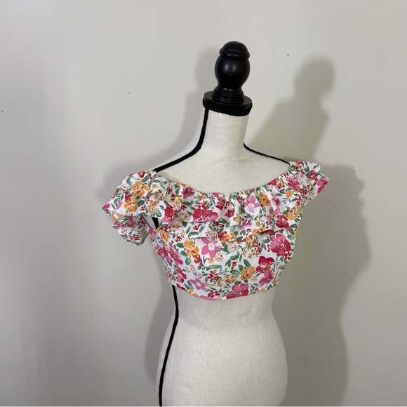 Pink Lily Vibrant Floral Off-Shoulder Blouse - Picture 5 of 11